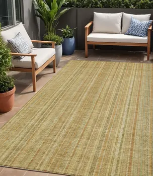 5' X 8' Wheat Gold And Beige Striped Washable Indoor Outdoor Area Rug