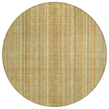 8' Wheat Gold And Beige Round Striped Washable Indoor Outdoor Area Rug