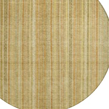 8' Wheat Gold And Beige Round Striped Washable Indoor Outdoor Area Rug
