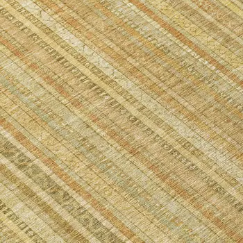 8' Wheat Gold And Beige Round Striped Washable Indoor Outdoor Area Rug