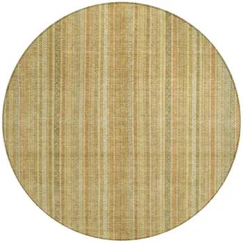 8' Wheat Gold And Beige Round Striped Washable Indoor Outdoor Area Rug