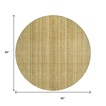 8' Wheat Gold And Beige Round Striped Washable Indoor Outdoor Area Rug