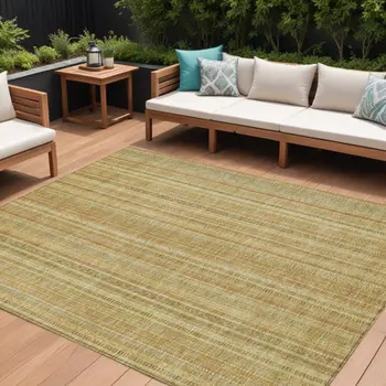 8' X 10' Wheat Gold And Beige Striped Washable Indoor Outdoor Area Rug
