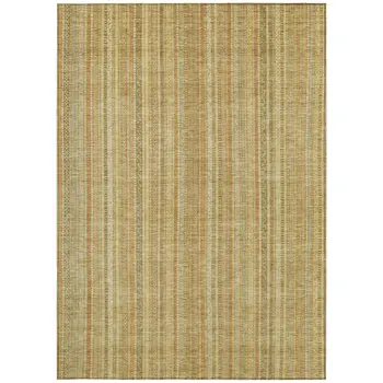 9' X 12' Wheat Gold And Beige Striped Washable Indoor Outdoor Area Rug