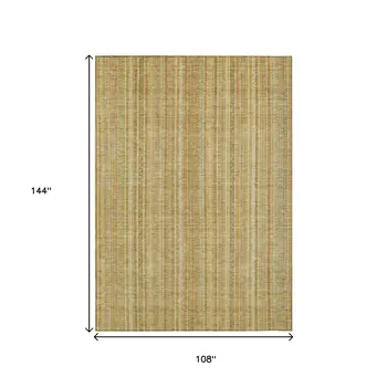 9' X 12' Wheat Gold And Beige Striped Washable Indoor Outdoor Area Rug