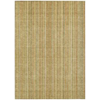 9' X 12' Wheat Gold And Beige Striped Washable Indoor Outdoor Area Rug