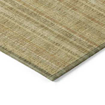 9' X 12' Wheat Gold And Beige Striped Washable Indoor Outdoor Area Rug