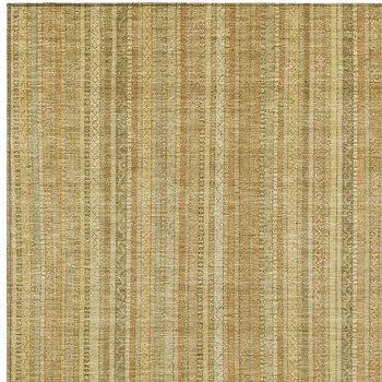 10' X 14' Wheat Gold And Beige Striped Washable Indoor Outdoor Area Rug
