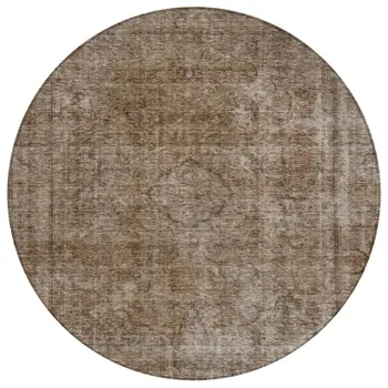 8' Brown And Beige Round Medallion Washable Indoor Outdoor Area Rug