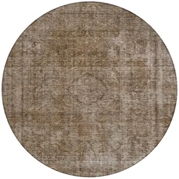 8' Brown And Beige Round Medallion Washable Indoor Outdoor Area Rug