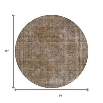 8' Brown And Beige Round Medallion Washable Indoor Outdoor Area Rug