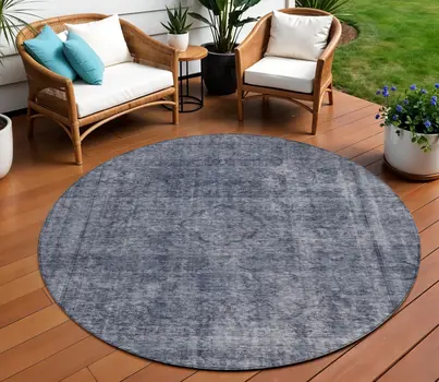 8' Blue And Gray Round Medallion Washable Indoor Outdoor Area Rug