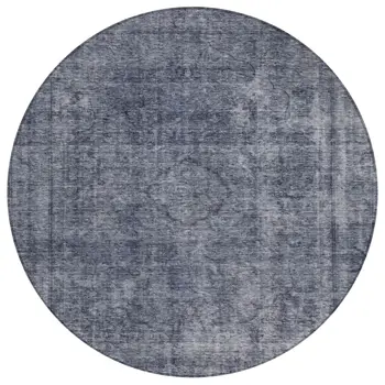 8' Blue And Gray Round Medallion Washable Indoor Outdoor Area Rug