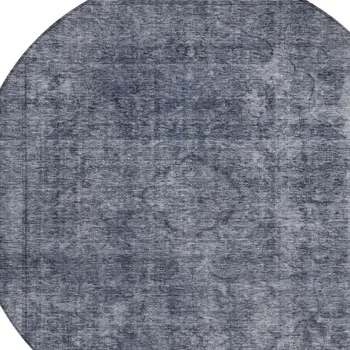 8' Blue And Gray Round Medallion Washable Indoor Outdoor Area Rug