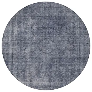 8' Blue And Gray Round Medallion Washable Indoor Outdoor Area Rug