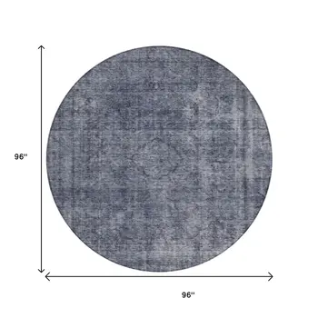 8' Blue And Gray Round Medallion Washable Indoor Outdoor Area Rug