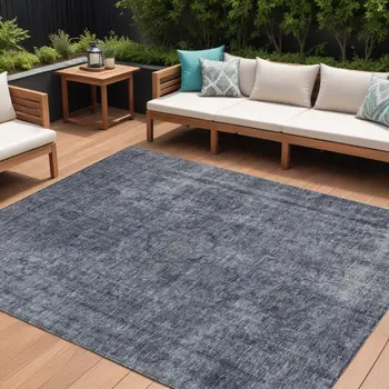 8' X 10' Blue And Gray Medallion Washable Indoor Outdoor Area Rug