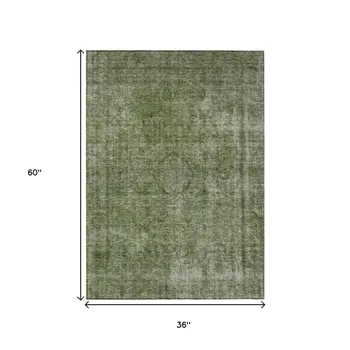 3' X 5' Green And Silver Medallion Washable Indoor Outdoor Area Rug