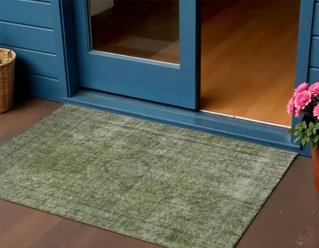 3' X 5' Green And Silver Medallion Washable Indoor Outdoor Area Rug