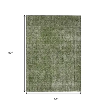 5' X 8' Green And Silver Medallion Washable Indoor Outdoor Area Rug