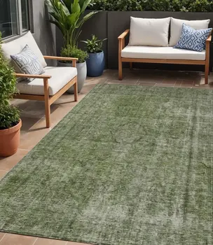 5' X 8' Green And Silver Medallion Washable Indoor Outdoor Area Rug