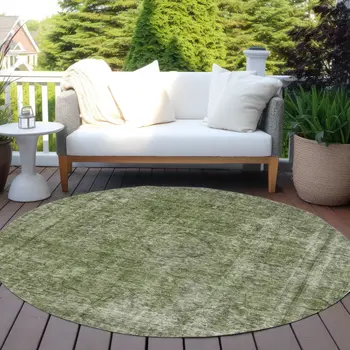 8' Green And Silver Round Medallion Washable Indoor Outdoor Area Rug