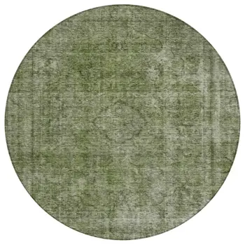 8' Green And Silver Round Medallion Washable Indoor Outdoor Area Rug