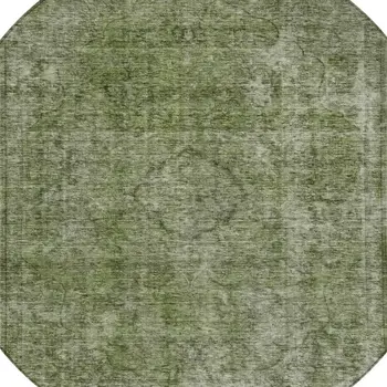 8' Green And Silver Round Medallion Washable Indoor Outdoor Area Rug