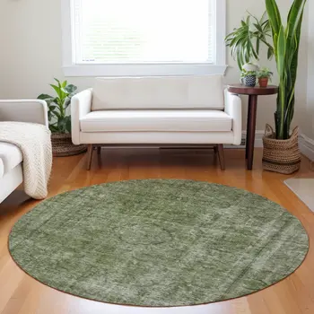 8' Green And Silver Round Medallion Washable Indoor Outdoor Area Rug