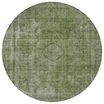 8' Green And Silver Round Medallion Washable Indoor Outdoor Area Rug