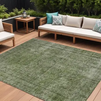 8' X 10' Green And Silver Medallion Washable Indoor Outdoor Area Rug