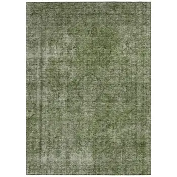 9' X 12' Green And Silver Medallion Washable Indoor Outdoor Area Rug