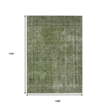 9' X 12' Green And Silver Medallion Washable Indoor Outdoor Area Rug