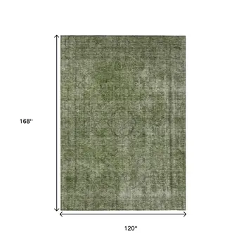 10' X 14' Green And Silver Medallion Washable Indoor Outdoor Area Rug
