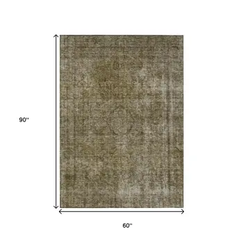 5' X 8' Pewter And Silver Medallion Washable Indoor Outdoor Area Rug