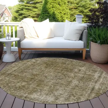 8' Pewter And Silver Round Medallion Washable Indoor Outdoor Area Rug