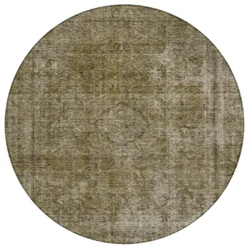 8' Pewter And Silver Round Medallion Washable Indoor Outdoor Area Rug