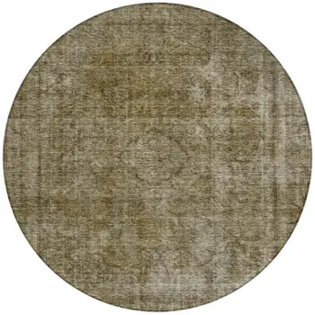 8' Pewter And Silver Round Medallion Washable Indoor Outdoor Area Rug