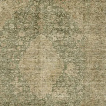 3' X 5' Artichoke Green And Beige Medallion Washable Indoor Outdoor Area Rug