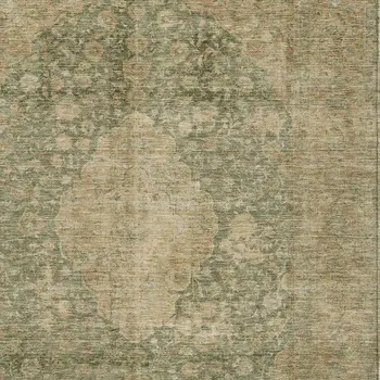 5' X 8' Artichoke Green And Beige Medallion Washable Indoor Outdoor Area Rug