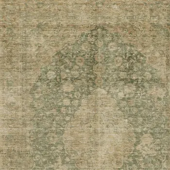 9' X 12' Artichoke Green And Beige Medallion Washable Indoor Outdoor Area Rug