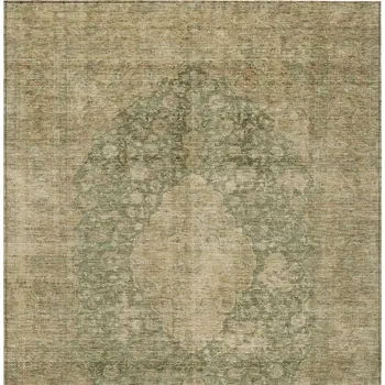 10' X 14' Artichoke Green And Beige Medallion Washable Indoor Outdoor Area Rug