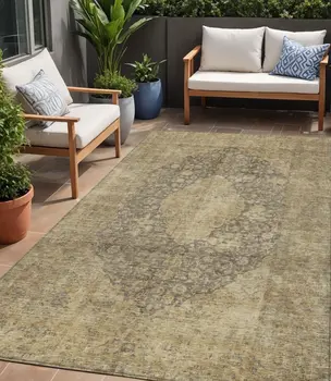 5' X 8' Brown And Beige Medallion Washable Indoor Outdoor Area Rug