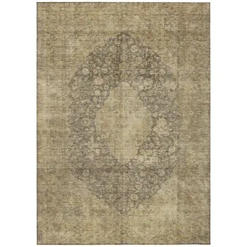 5' X 8' Brown And Beige Medallion Washable Indoor Outdoor Area Rug