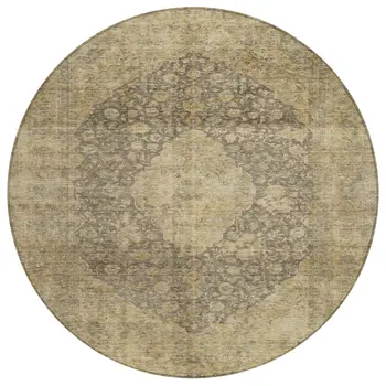 8' Brown And Beige Round Medallion Washable Indoor Outdoor Area Rug