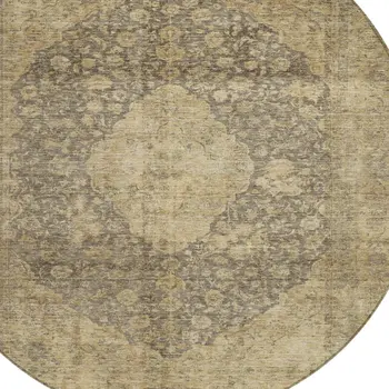 8' Brown And Beige Round Medallion Washable Indoor Outdoor Area Rug
