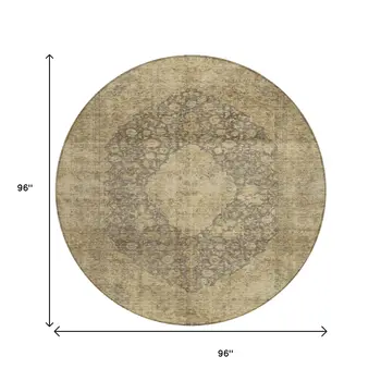 8' Brown And Beige Round Medallion Washable Indoor Outdoor Area Rug