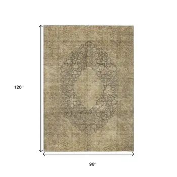 8' X 10' Brown And Beige Medallion Washable Indoor Outdoor Area Rug