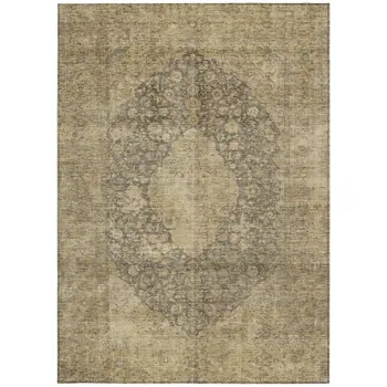 9' X 12' Brown And Beige Medallion Washable Indoor Outdoor Area Rug