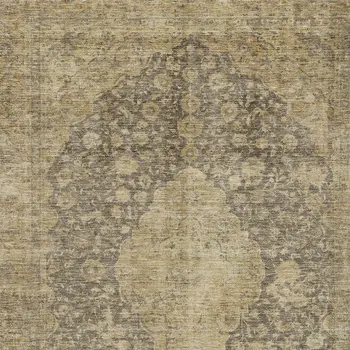 10' X 14' Brown And Beige Medallion Washable Indoor Outdoor Area Rug